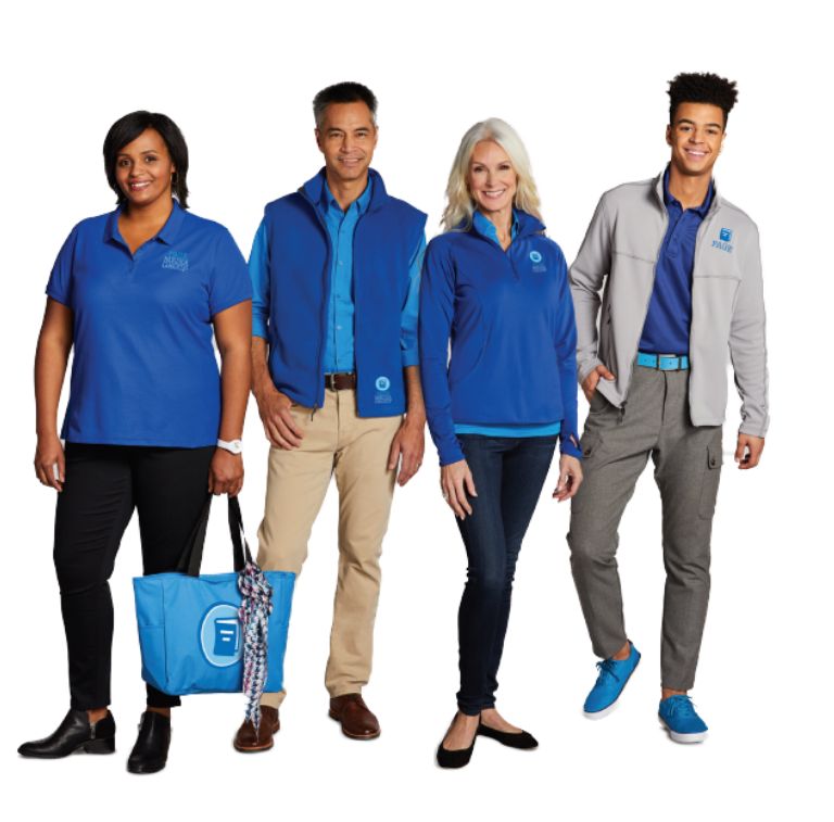 retail workers in matching uniforms